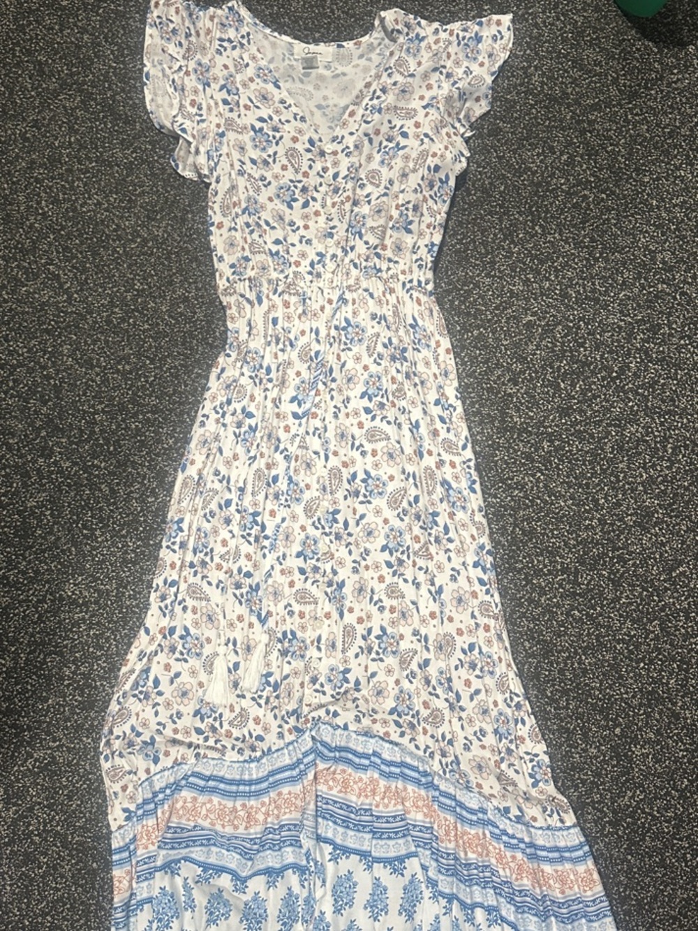 Japna White Maxi Dress with Blue and Tan Floral Print